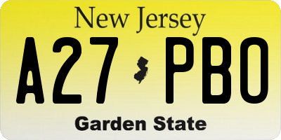 NJ license plate A27PBO