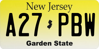 NJ license plate A27PBW