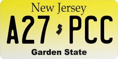 NJ license plate A27PCC