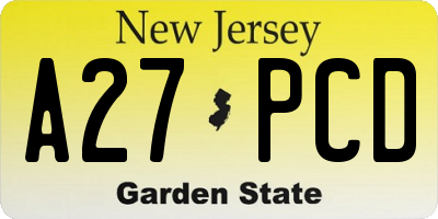 NJ license plate A27PCD