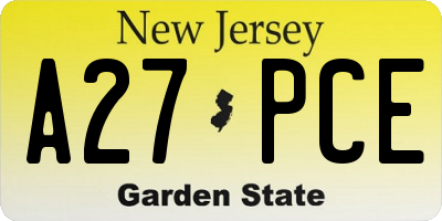 NJ license plate A27PCE