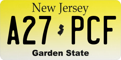 NJ license plate A27PCF