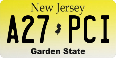 NJ license plate A27PCI