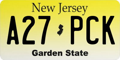 NJ license plate A27PCK