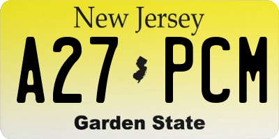 NJ license plate A27PCM