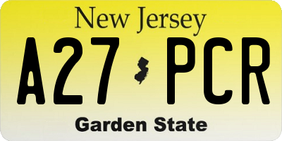NJ license plate A27PCR