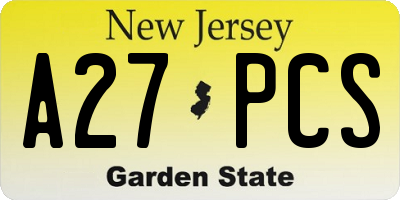 NJ license plate A27PCS