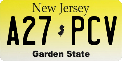 NJ license plate A27PCV