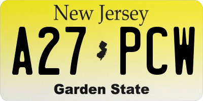 NJ license plate A27PCW