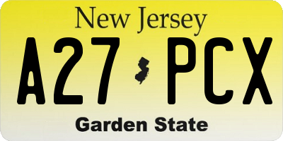 NJ license plate A27PCX