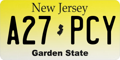 NJ license plate A27PCY