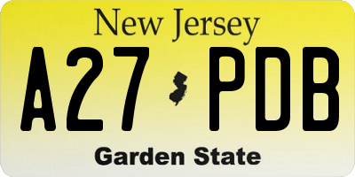 NJ license plate A27PDB