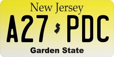 NJ license plate A27PDC