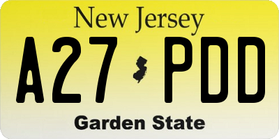 NJ license plate A27PDD