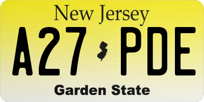NJ license plate A27PDE
