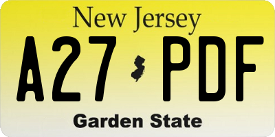 NJ license plate A27PDF