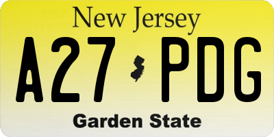 NJ license plate A27PDG