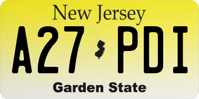 NJ license plate A27PDI