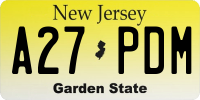 NJ license plate A27PDM