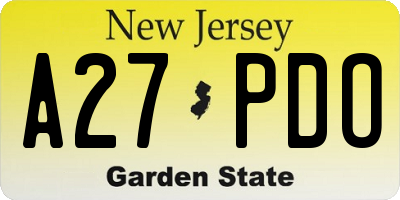 NJ license plate A27PDO