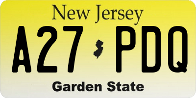 NJ license plate A27PDQ