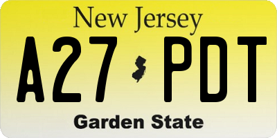 NJ license plate A27PDT