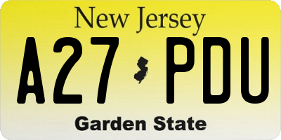 NJ license plate A27PDU