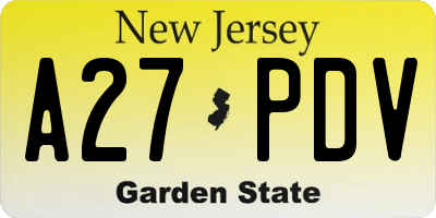 NJ license plate A27PDV