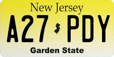 NJ license plate A27PDY