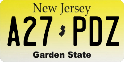 NJ license plate A27PDZ