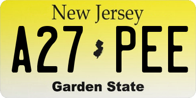 NJ license plate A27PEE