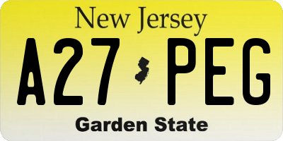 NJ license plate A27PEG