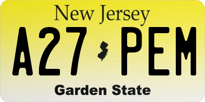 NJ license plate A27PEM