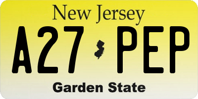 NJ license plate A27PEP