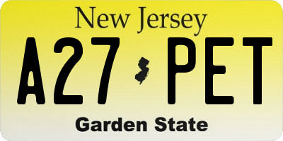NJ license plate A27PET