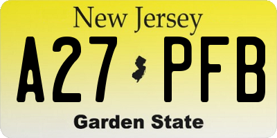 NJ license plate A27PFB
