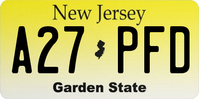 NJ license plate A27PFD