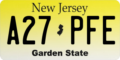 NJ license plate A27PFE