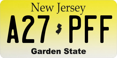 NJ license plate A27PFF