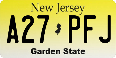 NJ license plate A27PFJ