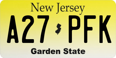 NJ license plate A27PFK