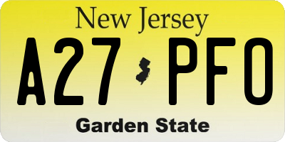 NJ license plate A27PFO