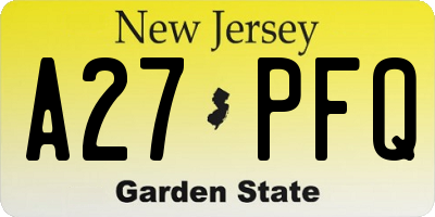 NJ license plate A27PFQ
