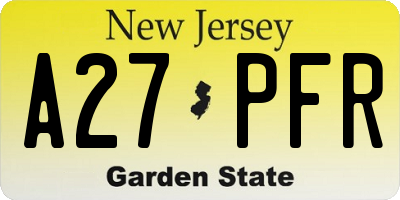 NJ license plate A27PFR