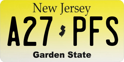 NJ license plate A27PFS