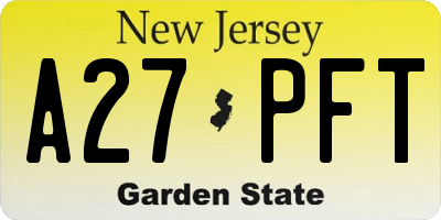 NJ license plate A27PFT