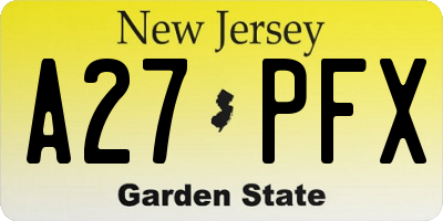 NJ license plate A27PFX