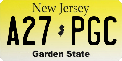 NJ license plate A27PGC
