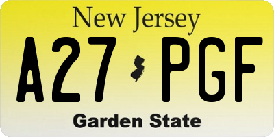 NJ license plate A27PGF