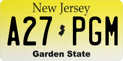 NJ license plate A27PGM